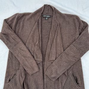 Barefoot Dreams Open Cardigan Small Medium Drapey Brown‎ Pockets Flowy Cozy Soft